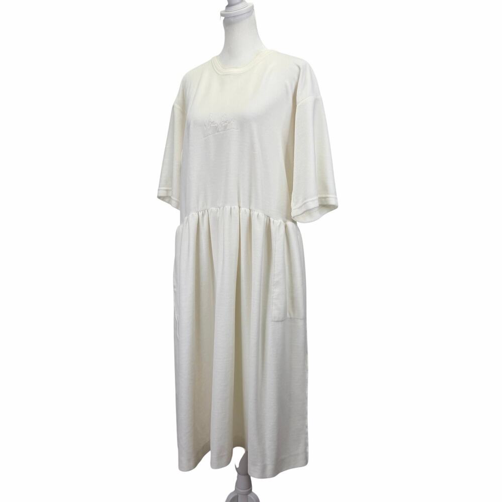Vintage SONIA RYKIEL Cotton Velour Dress Cream Size L Exposed Seams Pockets